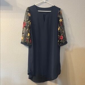Shein Elegant Navy Dress with Floral Sleeves size large